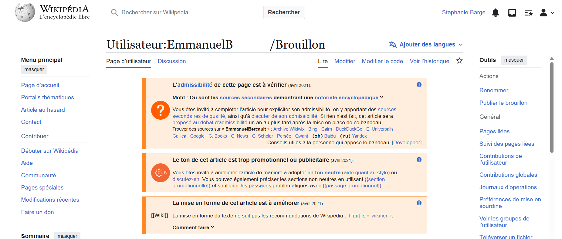 Exemple de page non admissible sur Wikipedia