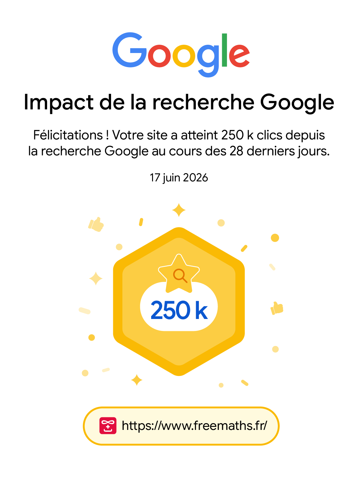 250 000 clics pour le site Freemaths en 2026 250 000 clics pour le site Freemaths en 2026 par mois
