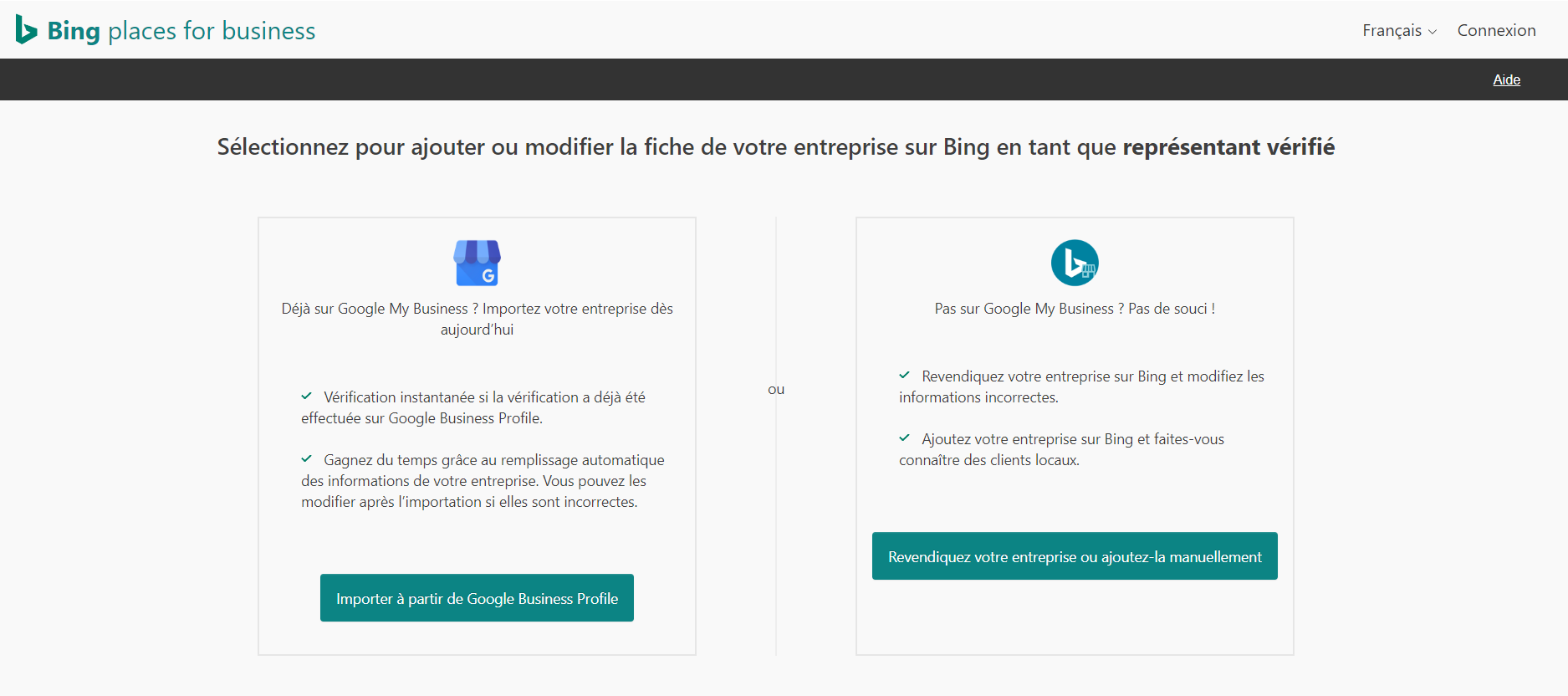 Revendiquer un profil Bing Places ou importer votre entreprise depuis Google Business Revendiquer un profil Bing Places ou importer votre entreprise depuis Google Business