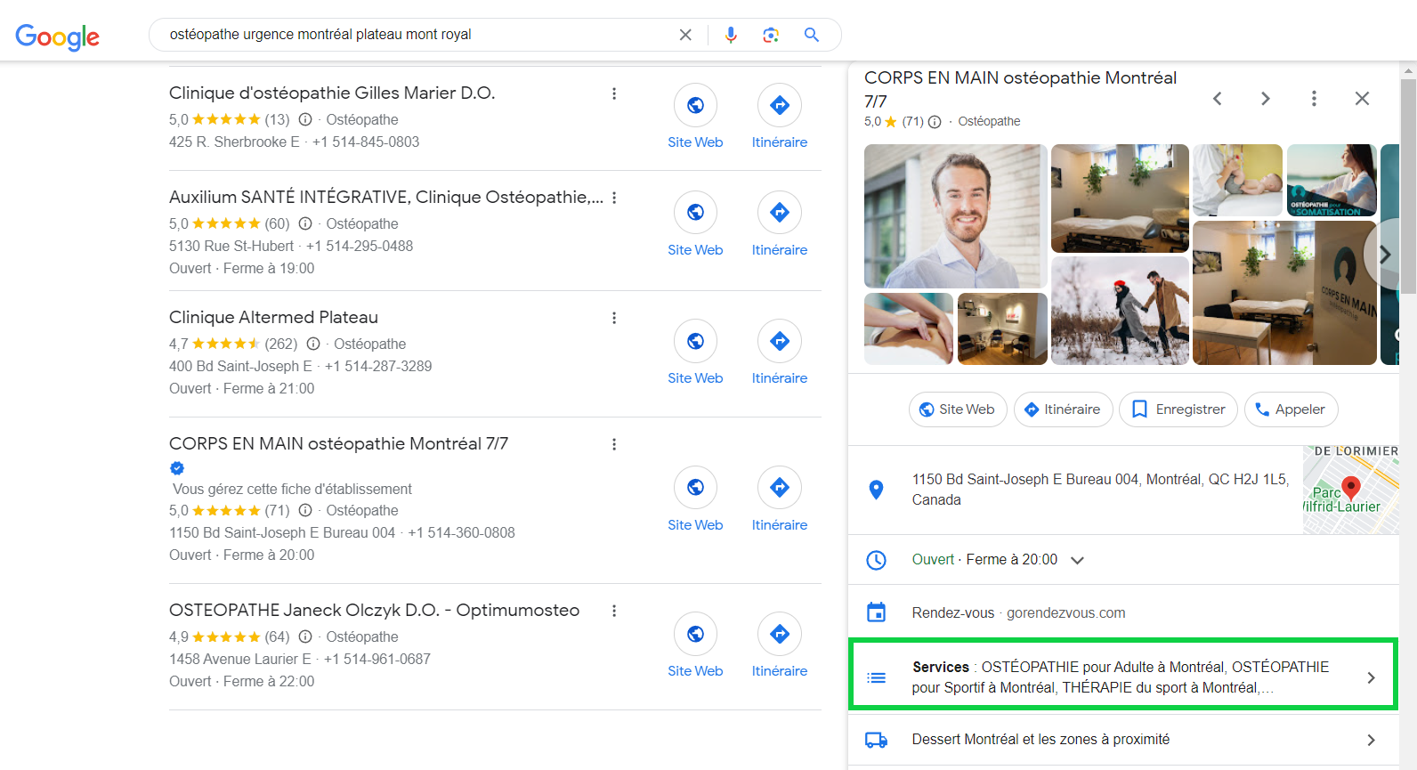 Services visibles dans la section de l'onglet « Info » Services visibles dans la section de l'onglet « Info »sur votre fiche d'établissement