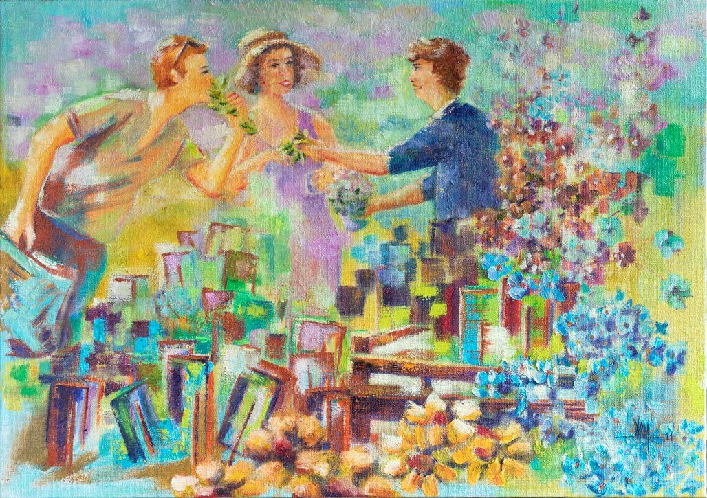 peinture huile sur toile AUCH Halle aux Herbes samedi matin marché de plein vent marché couvert
