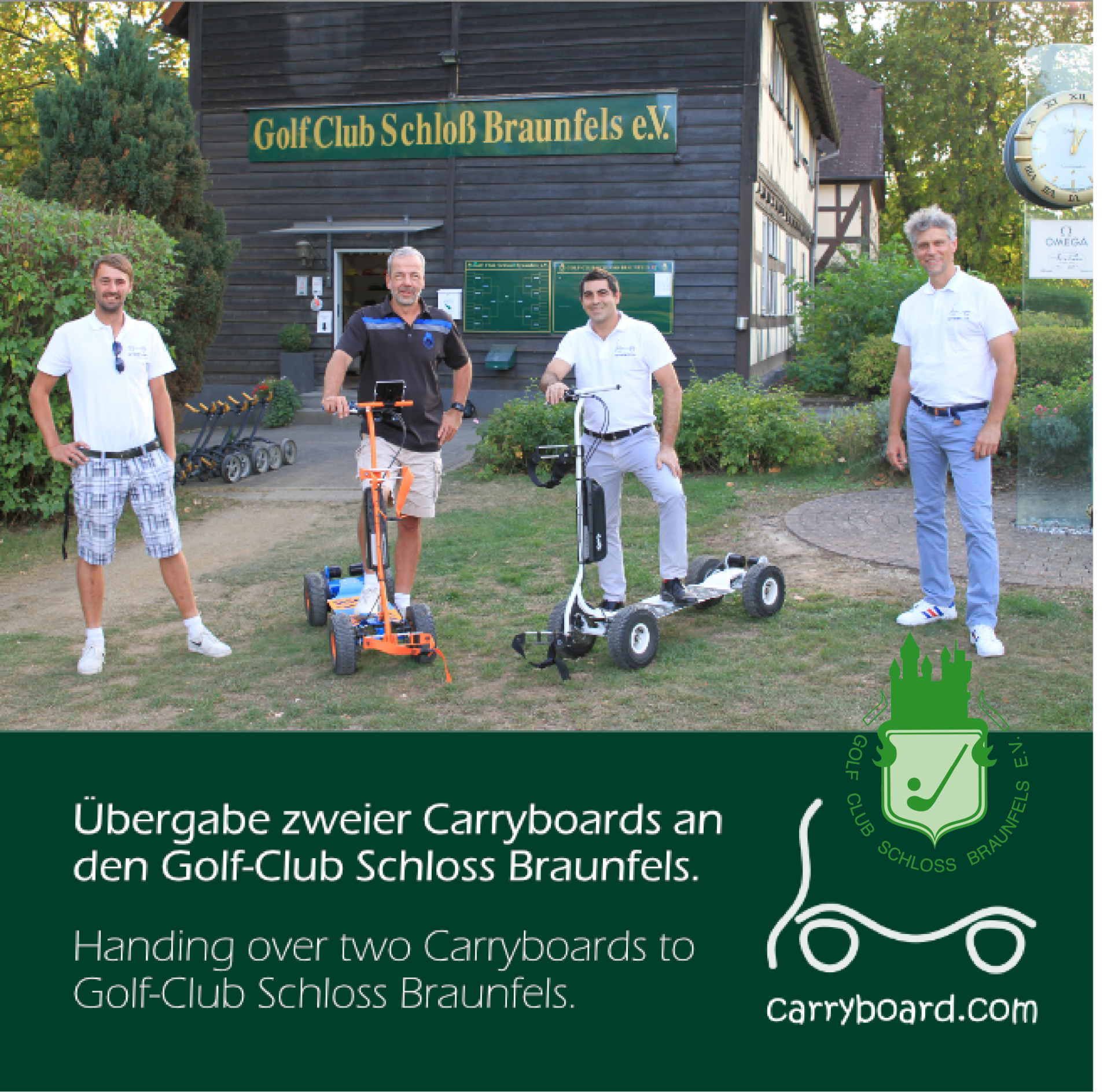 Golfclub Schloß Braunfels e.V. Übergabe hand over rent a Carryboard ein Carryboard mieten AC Sports Carryboard Golfboard Eskateboard