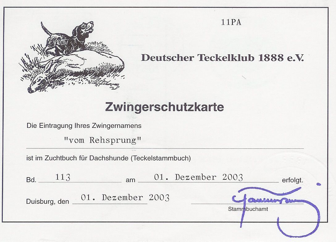 Nationaler Zwingerschutz beim DTK seit Dezember 2003