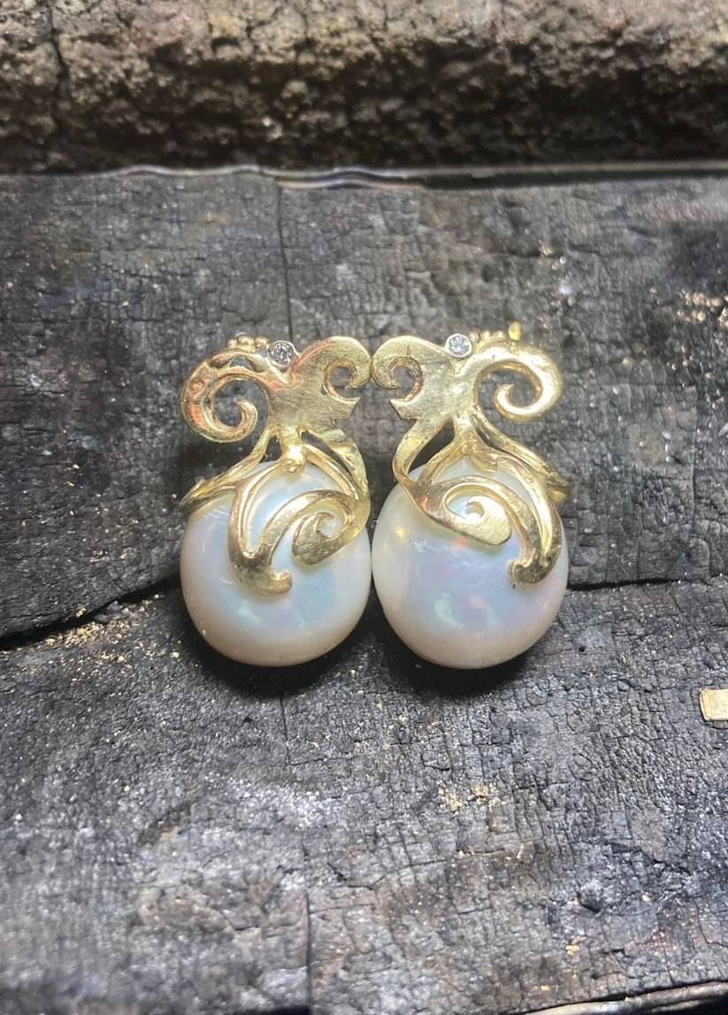 Südseeperlen, 750/-Au mit lupenreinen Brillanten