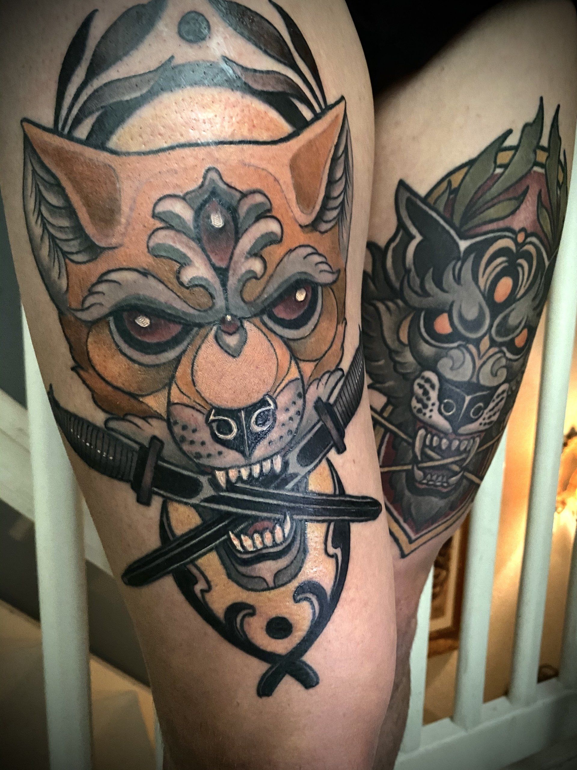 Fuchs und Wolf Tierportraits Tattoos im neotraditionellen Stil von Patrick Schneider aus dem Tattoo Studio in Berlin.