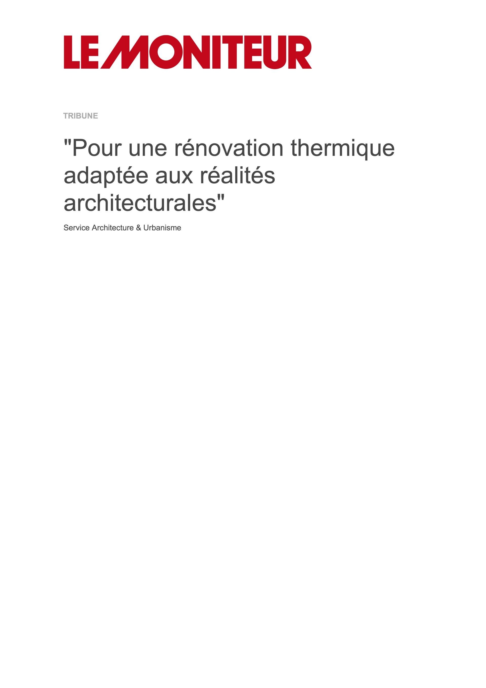 Publication | Pour une rénovation thermique adaptée aux réalités architecturales