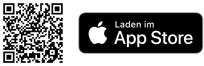 QR-Code und Button zum Download der Praxis-App im Apple App Store