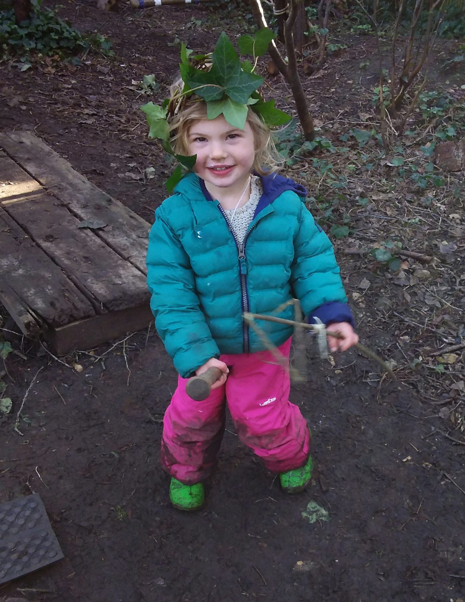 Making tools and playing in the woods Forest School