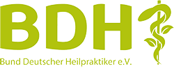 Logo Bund Deutscher Heilpraktiker Logo Bund Deutscher Heilpraktiker, in den großen Buchstaben B D H mit Schlange um Stab mit Blättern