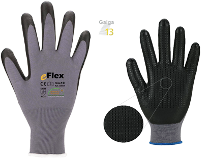Guante de Nylon con recubrimiento en palma de eFLEX MICROESPUMA NITRILO TRANSPIRABLE ASATEX E091 PUNTOS EN PALMA