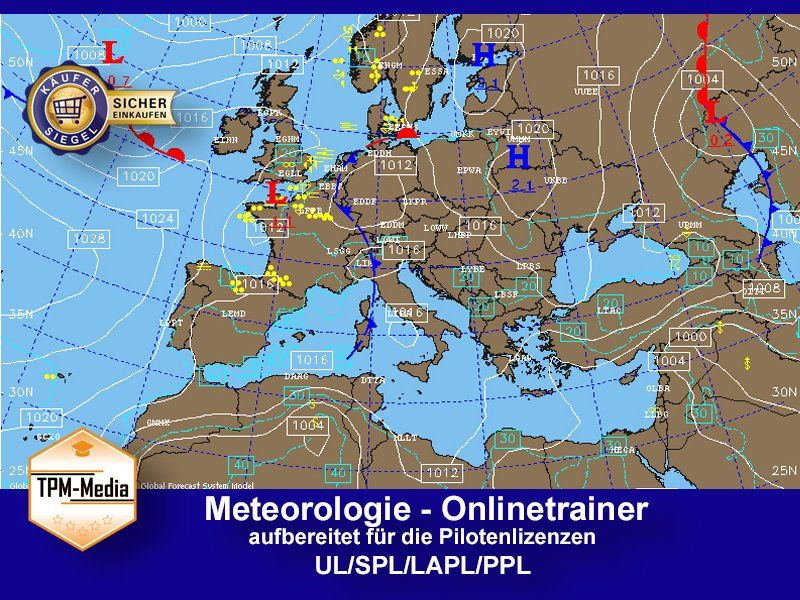 Zum Meteorologie - Onlinetrainer aufbereitet für die Pilotenlizenzen UL / SPL / LAPL / PPL