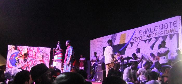 installation view soundbags, stage Adinkra Soup, Chale Wote Street Art Festival, Accra, 2015