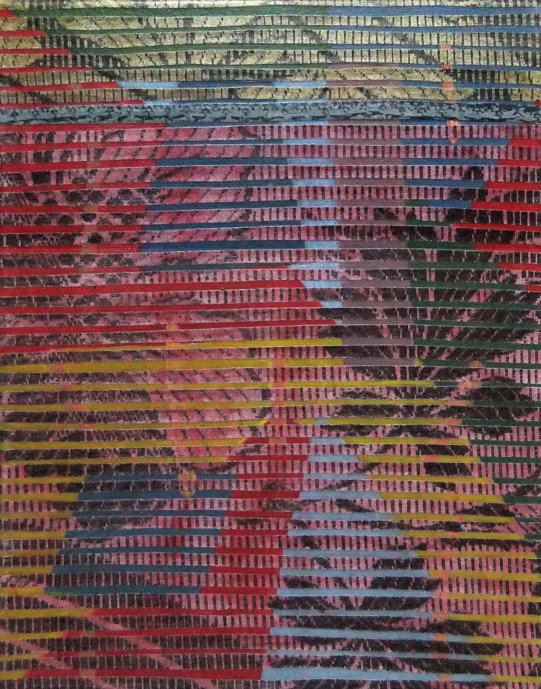 red and flowers, multituned 18 x24 cm remix black & white fotocopied  textile patterns, acryl  on canvas, 2010, sold Betty Stürmer, painting, collage