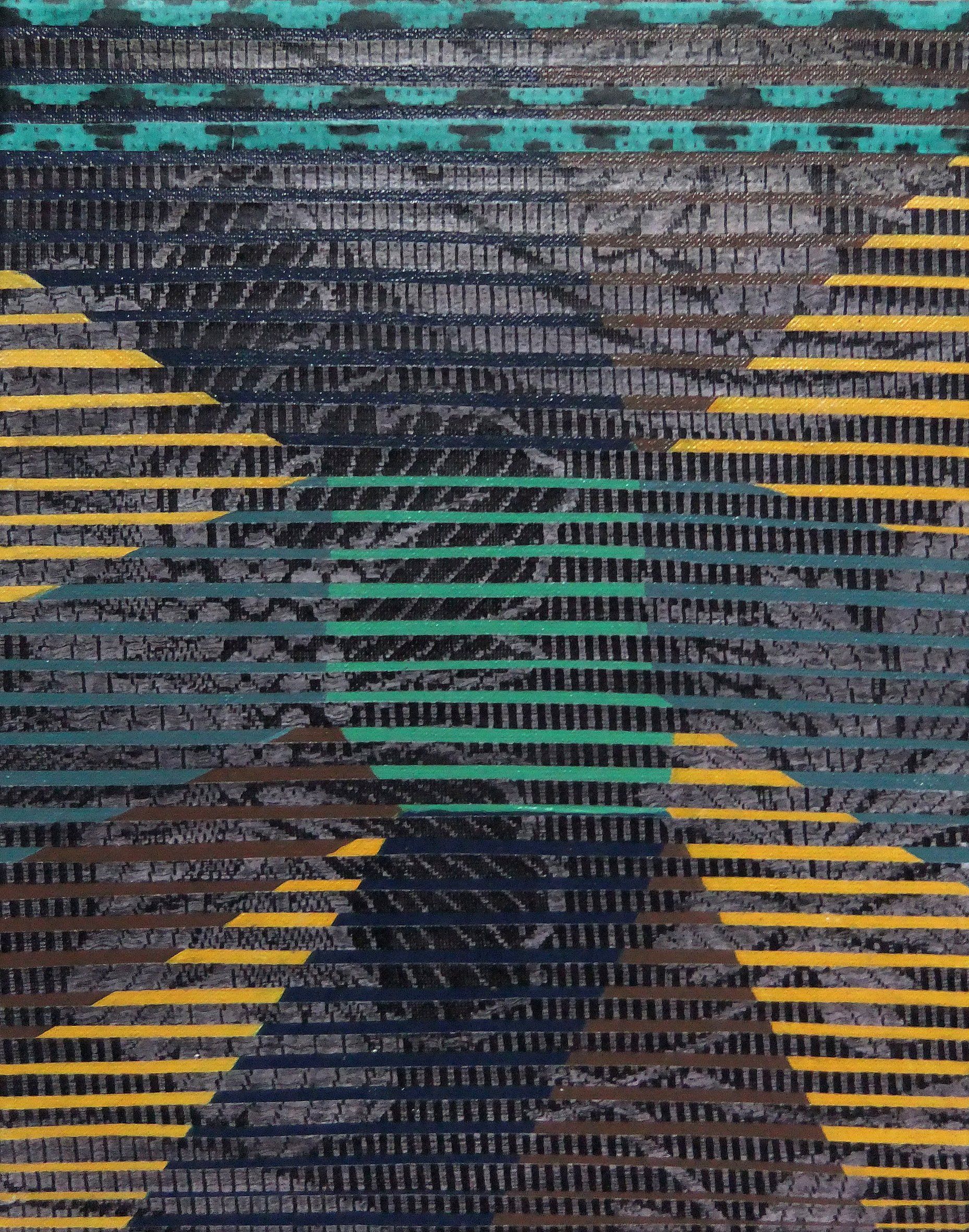 sun over, multituned 18 x24 cm remix black & white fotocopied  textile patterns, acryl  on canvas, 2011,in a private collection Betty Stürmer, painting, collage