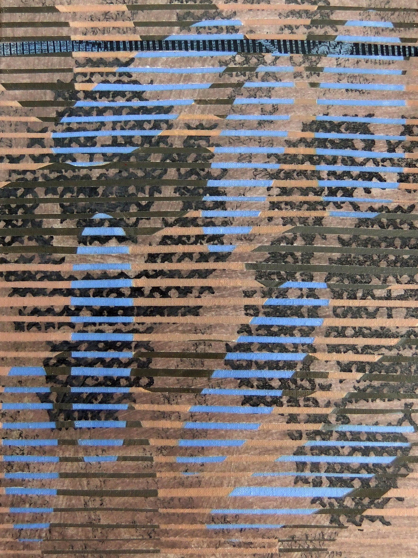 haut blau, multituned 18 x24 cm remix black & white fotocopied  textile patterns, acryl  on canvas, 2011 Betty Stürmer, painting, collage