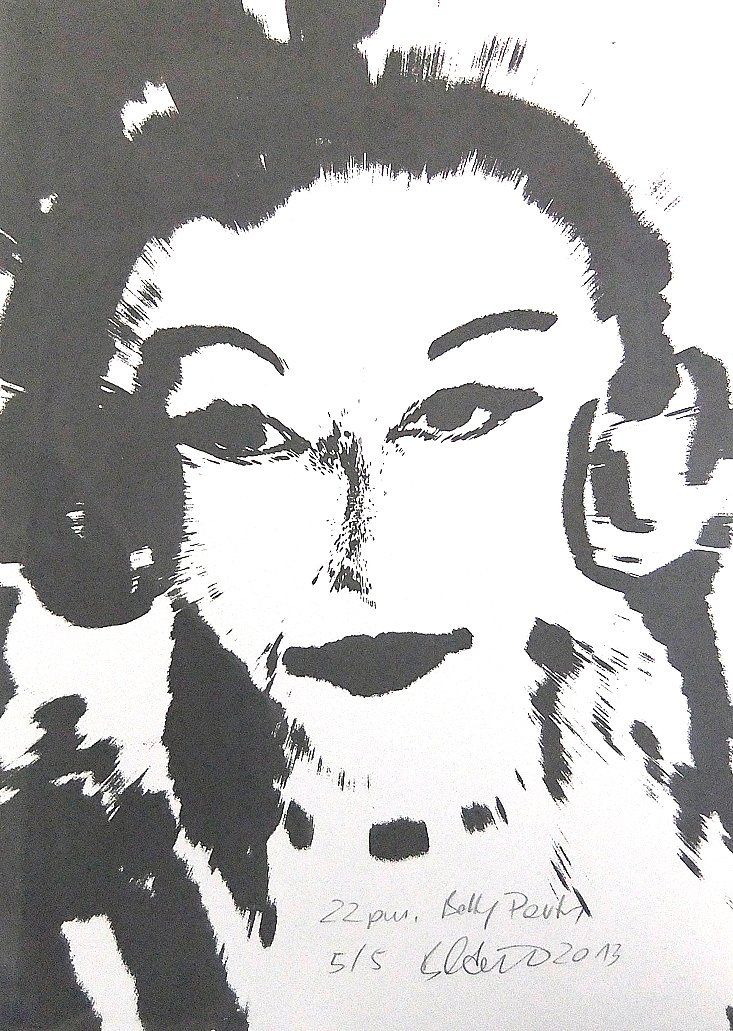 10 pm DJ Selfportraet Betty Party, 2013, Monotypie, silkscreen, 42 x 59,4 cm on Alt Nürnberg Bütten Paper Betty Stürmer, silkscreen