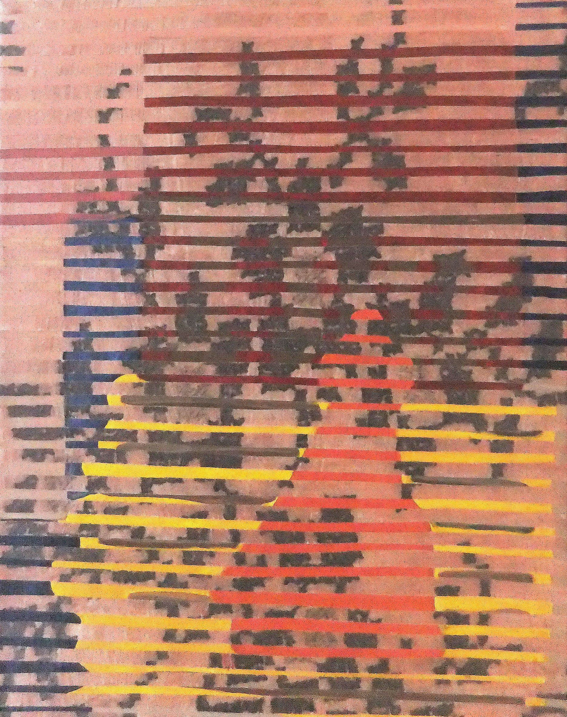 figure, multituned 24 x30 cm remix black & white fotocopied textile patterns, acryl on canvas, 2010, sold