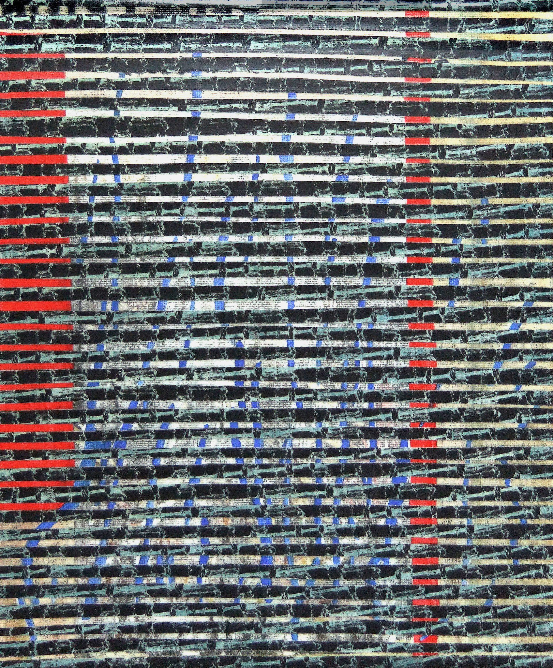 roter faden, multituned 24 x30 cm remix black & white fotocopied textile patterns, acryl on canvas, 2010 Betty Stürmer