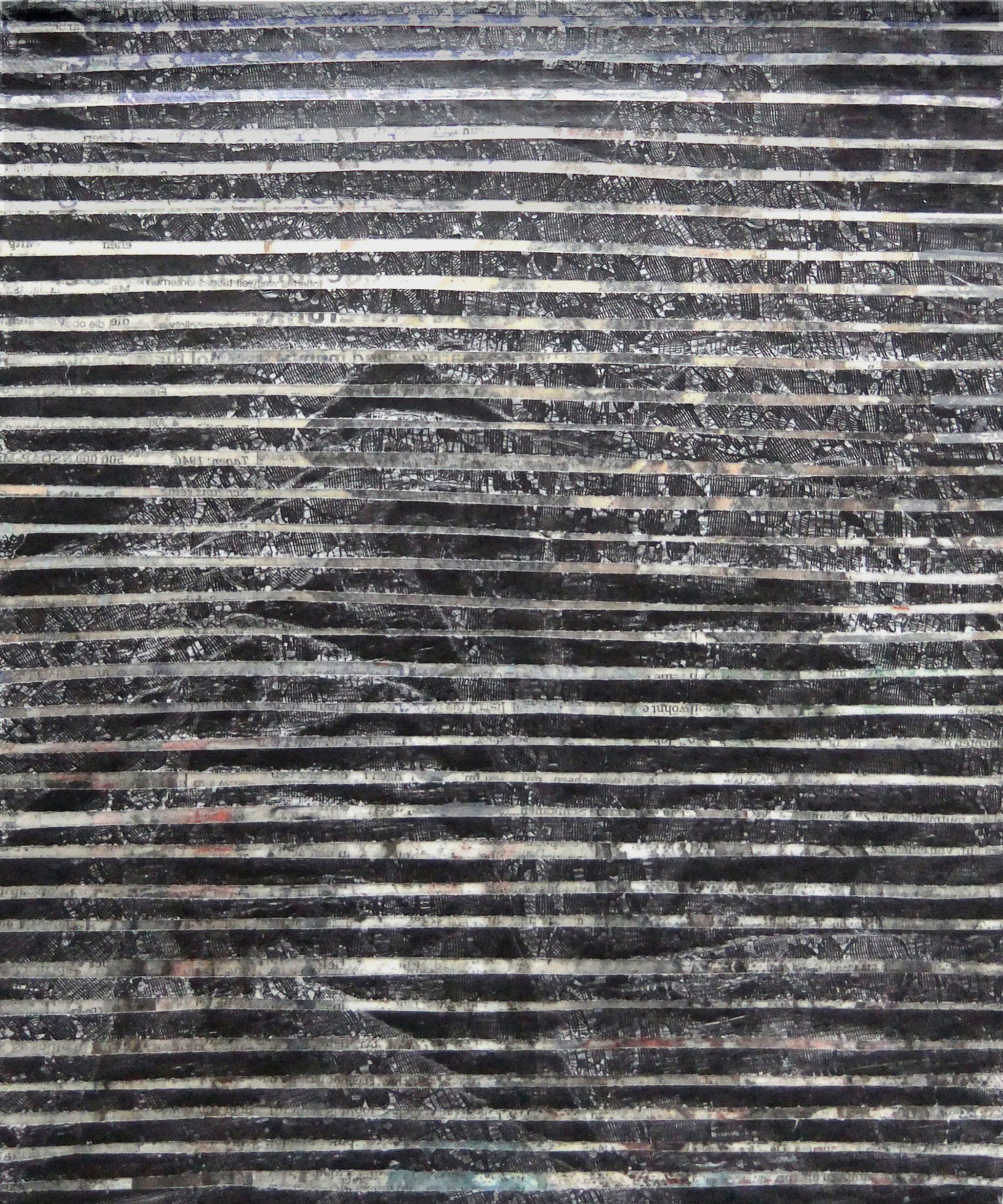 multituned 24 x30 cm remix fotocopied black & white textile patterns, newspaper, acryl  on canvas, 2010