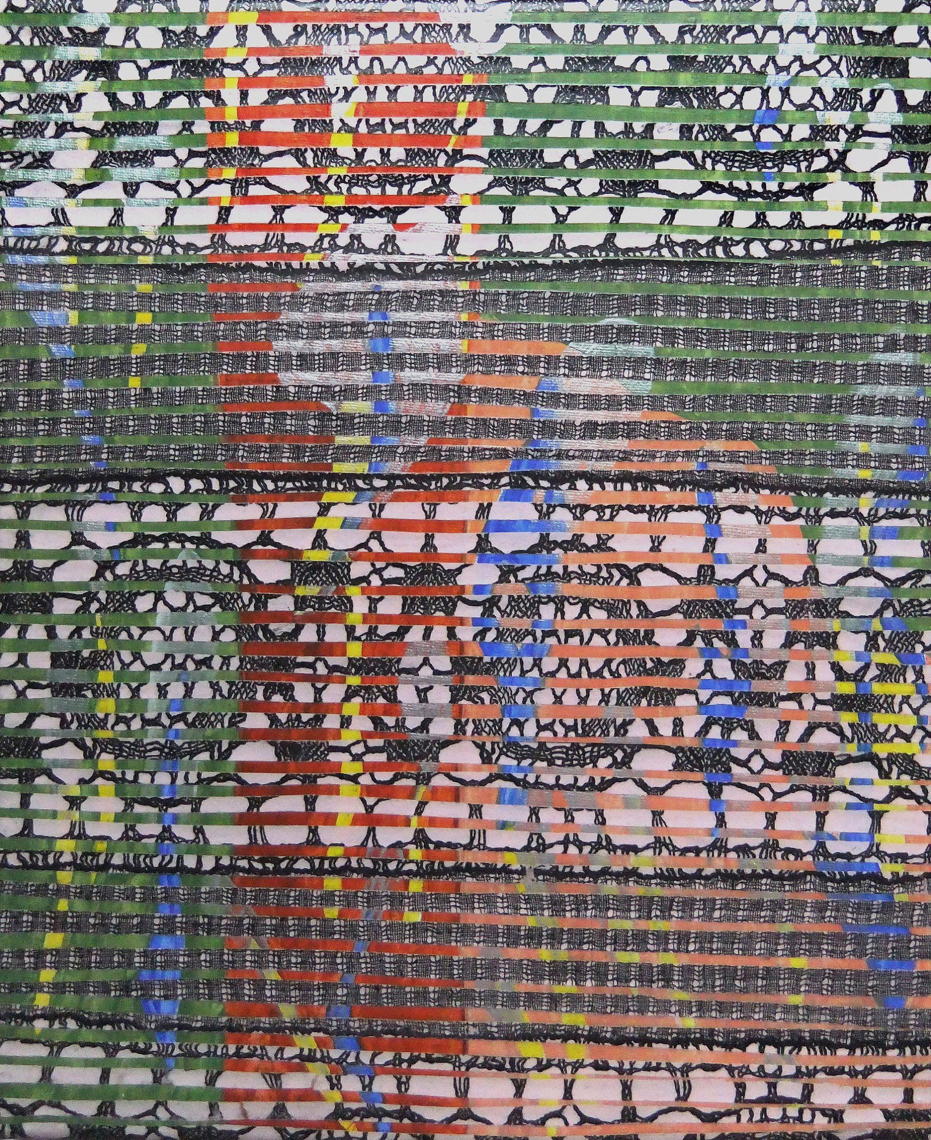 Häkel hell, multituned 24 x30 cm remix black & white fotocopied textile patterns, acryl on canvas, 2010 Betty Stürmer, painting, collage