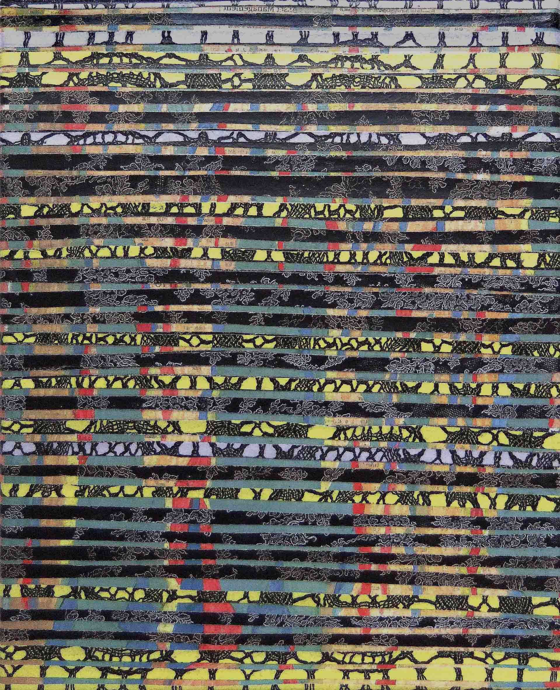 patchwork, multituned 24 x30 cm remix black & white fotocopied  textile patterns, acryl  on canvas, 2010 Betty Stürmer, painting collage