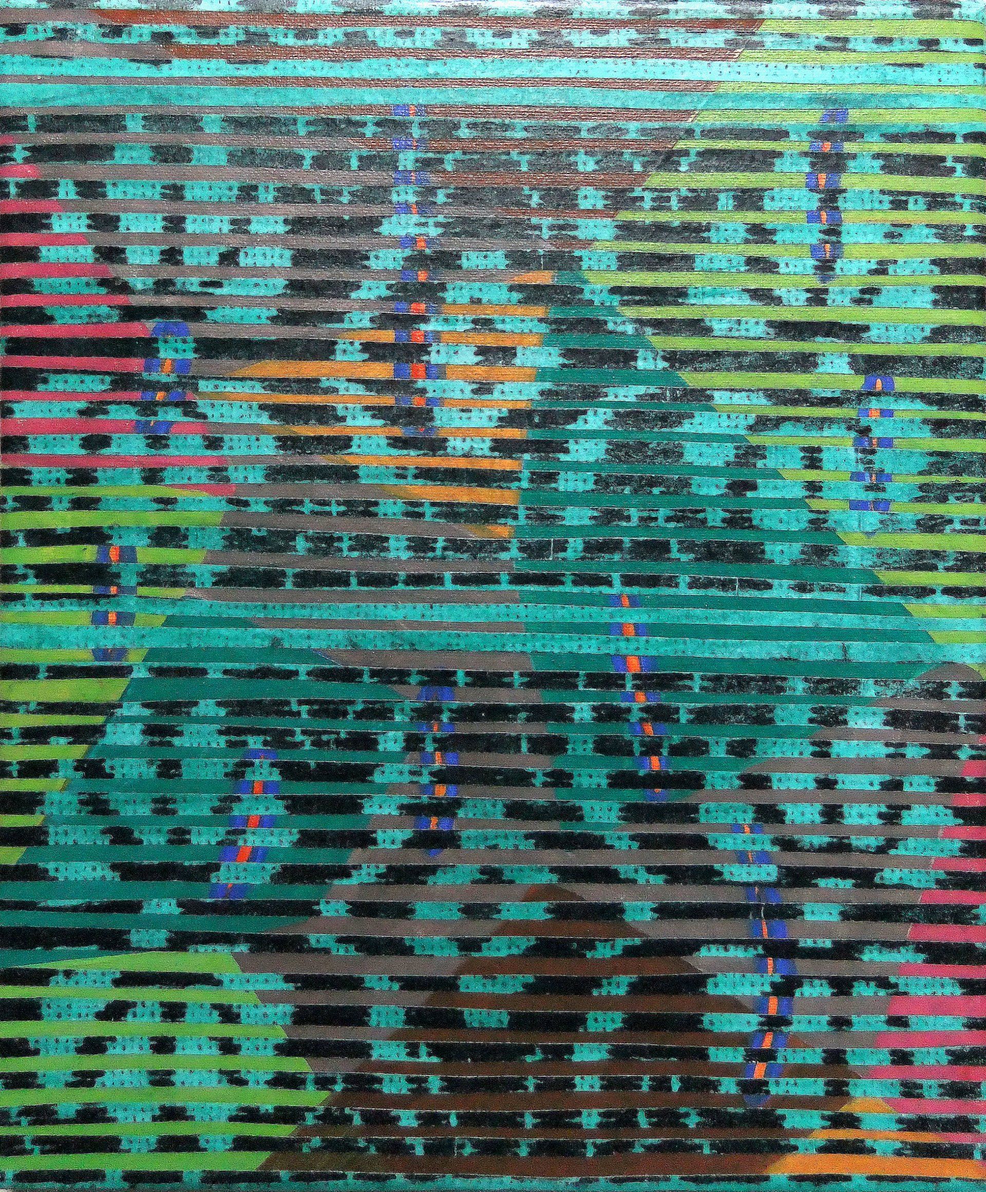 poison, multituned 24 x30 cm remix black & white fotocopied textile patterns, acryl on canvas, 2011 Betty Stürmer, painting, collage
