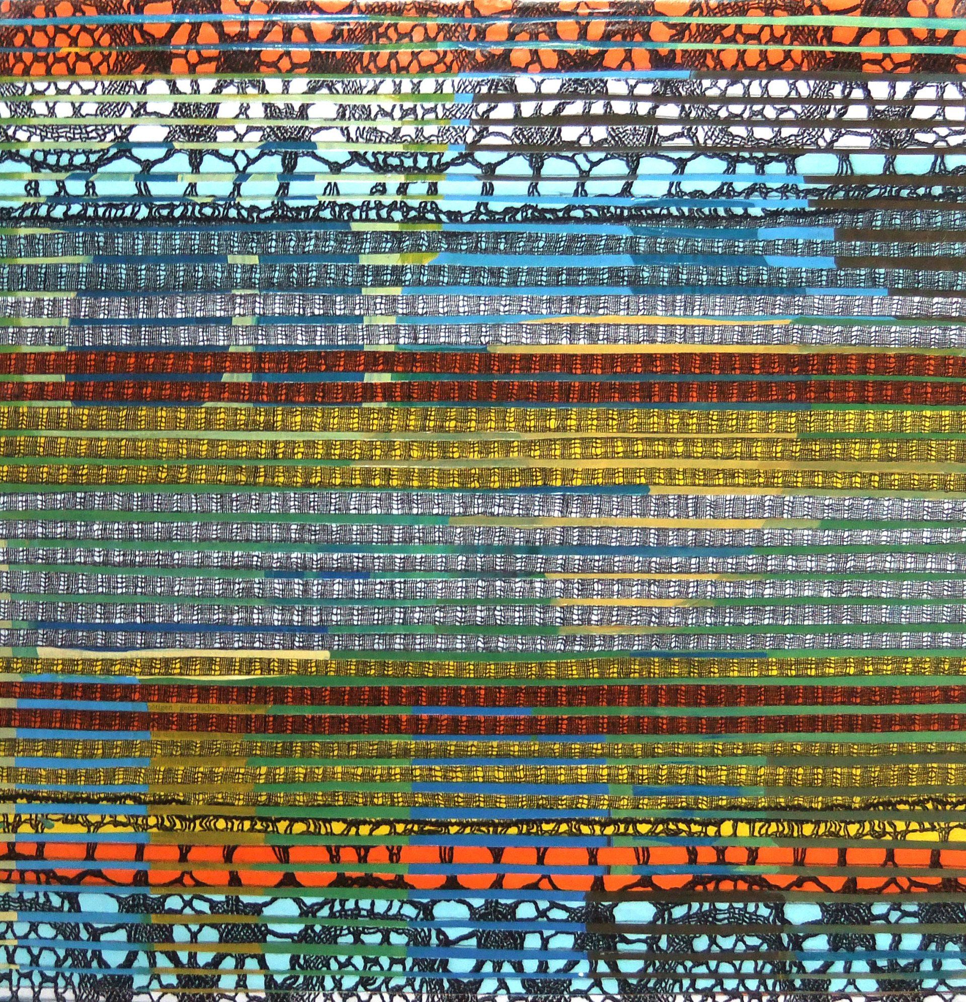 Multituned 2007 40 x 40 cm remix textile fotocopy & newspaper on canvas Betty Stürmer, painting, collage