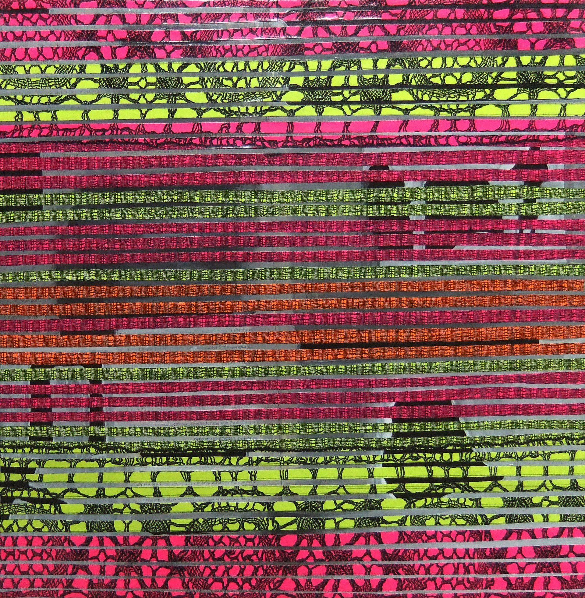 Multituned 2007 40 x 40 cm remix textile fotocopy & newspaper on canvas Betty Stürmer, painting, collage