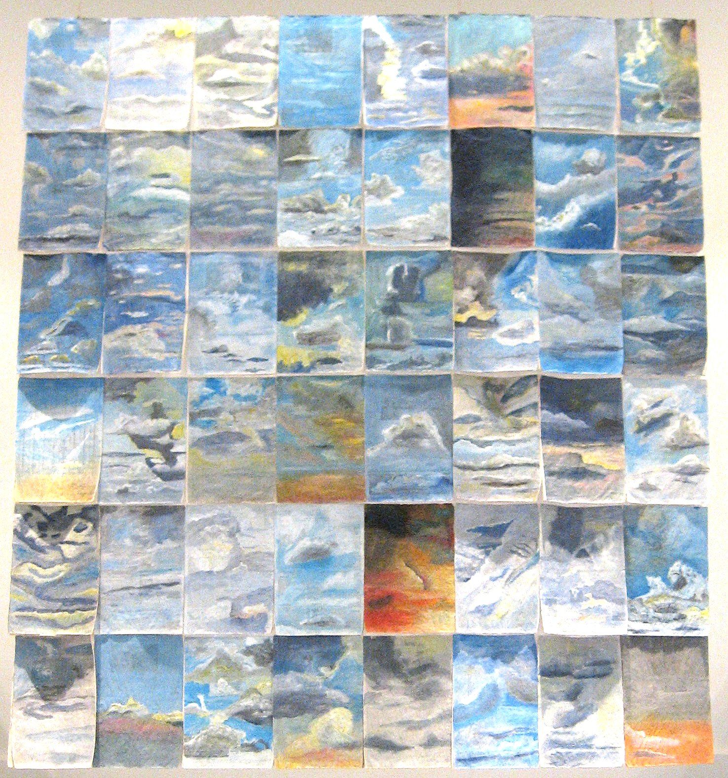Wolkentagebuch 2009, acryl on newspaper, serie of 42 pages clouds