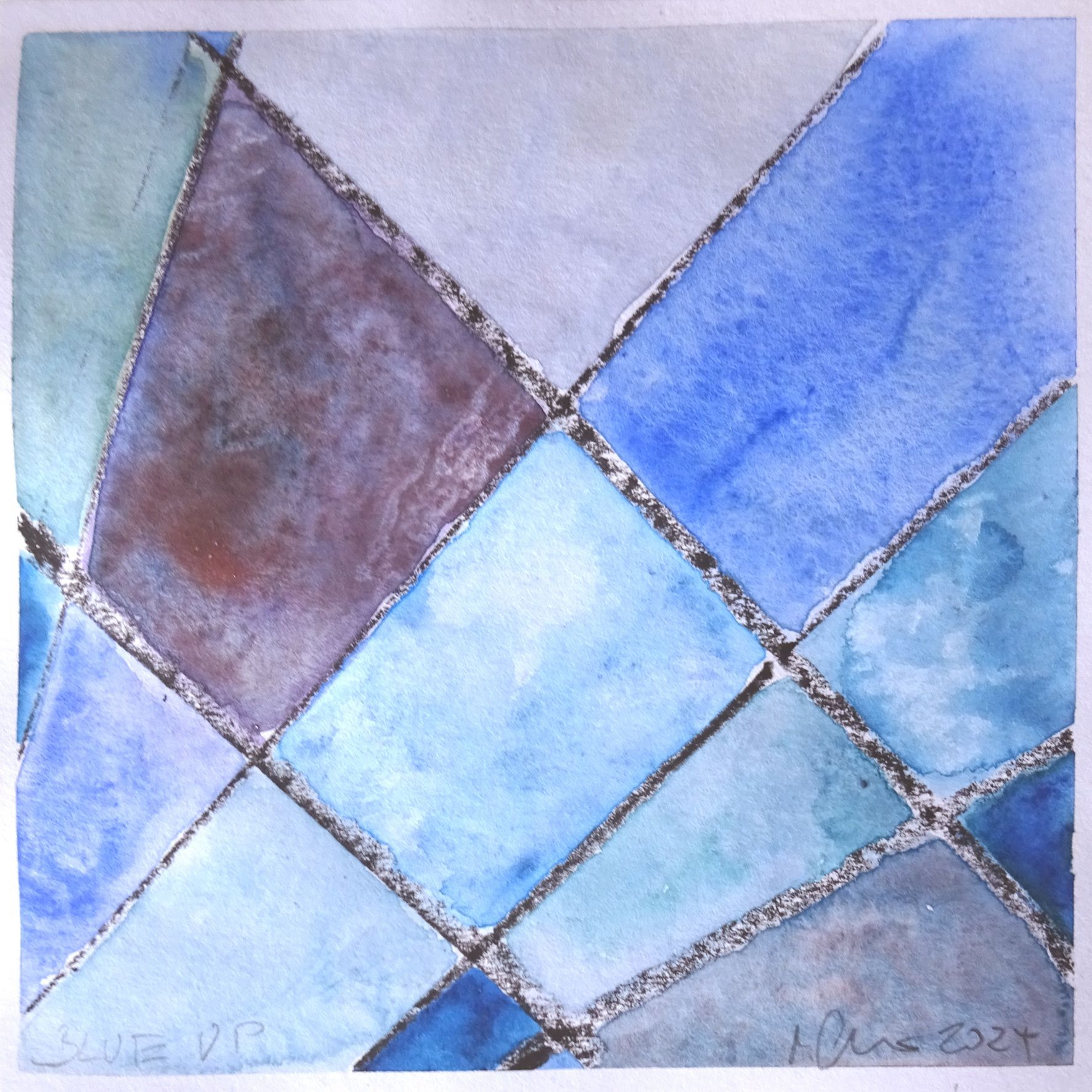 Blue Up, 15x15cm ,Aquarell, Ölkreide, 2024, Betty Stürmer