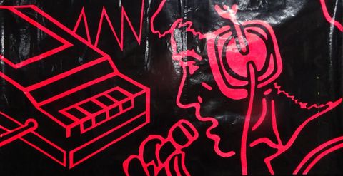 person speaking, acryl (fluo), latex on paper, 95 x 190 cm, 1996