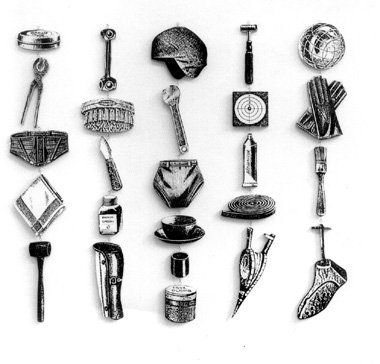 Dinge, composition, 120 x 120 cm, private collection, 1994, installation view, Michael J. Wewerka Galerie object, wall installation, manufrance catalogue