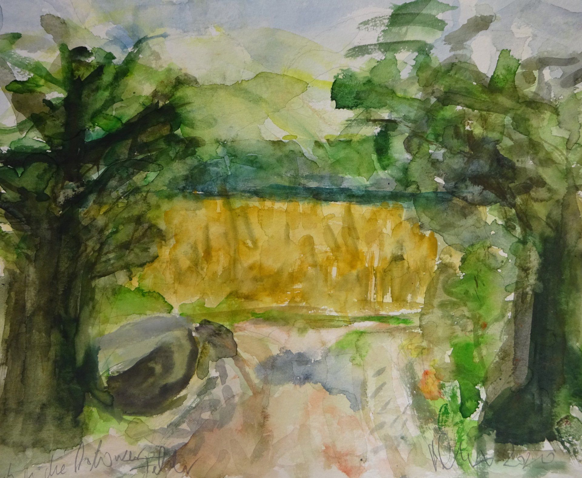 Gatower Felder - Blick zum Habichtswald, 24 x32 cm, Aquarell, Betty Stürmer, 2020