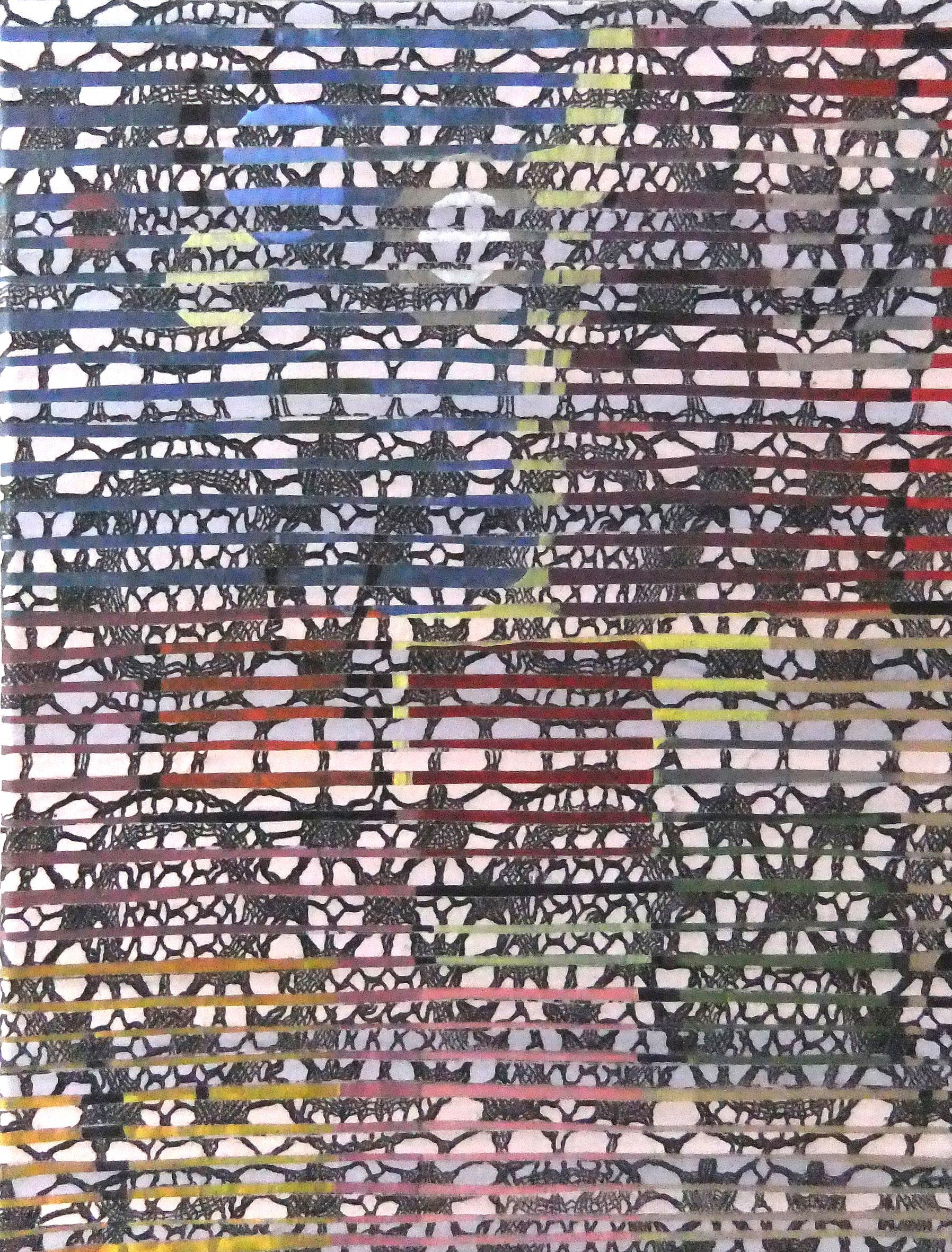 Häkel, multituned 24 x30 cm remix black & white fotocopied  textile patterns, acryl  on canvas, 2010 Betty Stürmer, painting, collage