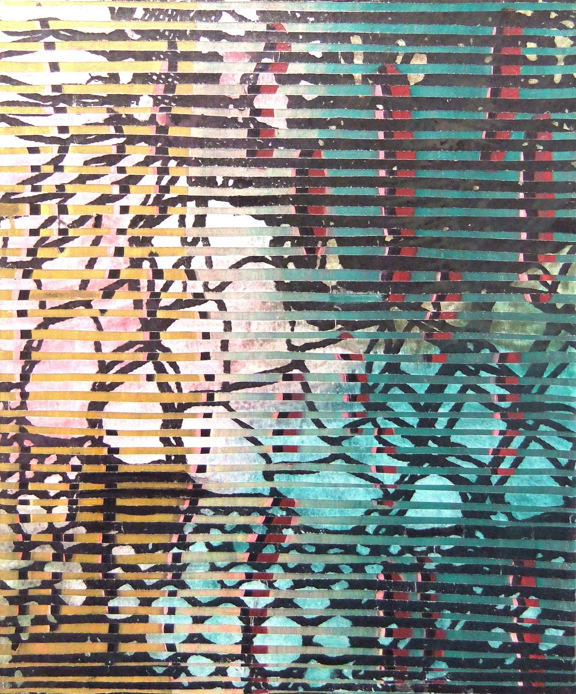 Qualle, multituned 24 x30 cm remix black & white fotocopied textile patterns, acryl on canvas, 2010, sold Bettty Stürmer, painting, collage