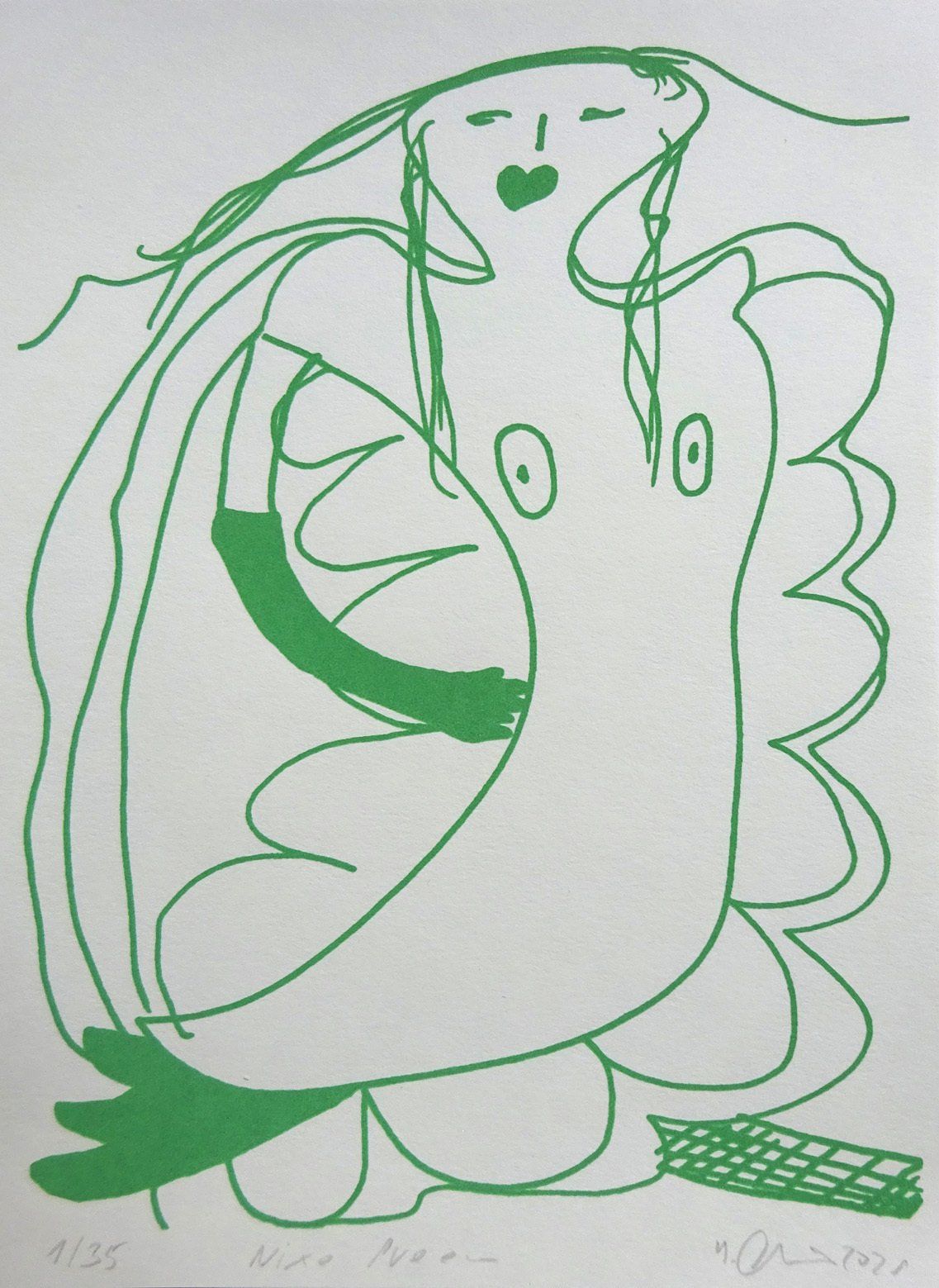 nixe green, szenegirl silkscreen edition 15 x21 cm, goauche on bookprintingpaper, light resistant, edition 35, 2021, sold out