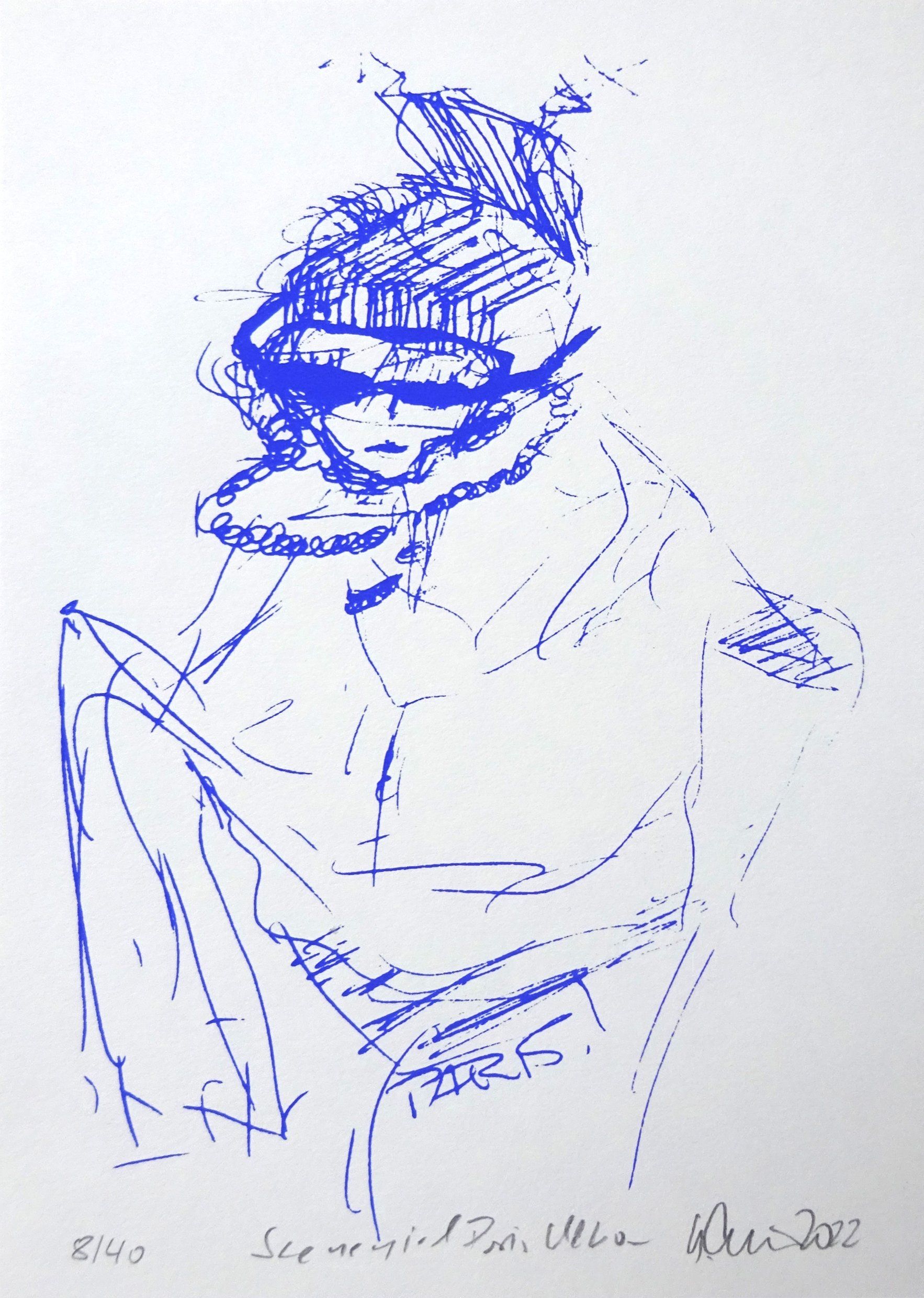 Paris Ultramarin, silkscreen, 15 x 21 cm, edition 40, gouache on bookprintingpaper, 2022, sold out