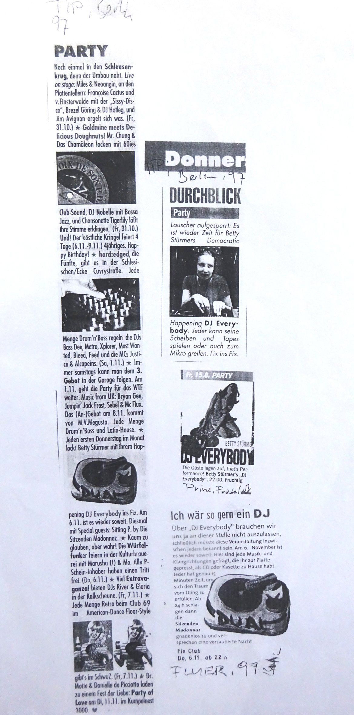 club culture berlin press anouncements by Tip, Prinz, Flyer 1997-99