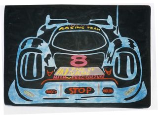 high peed culture, 160 x 100 cm, small version of the bigger painting, love parade, art action, 1998, in private collection love parade, schöne neue welt, 90er, clubart