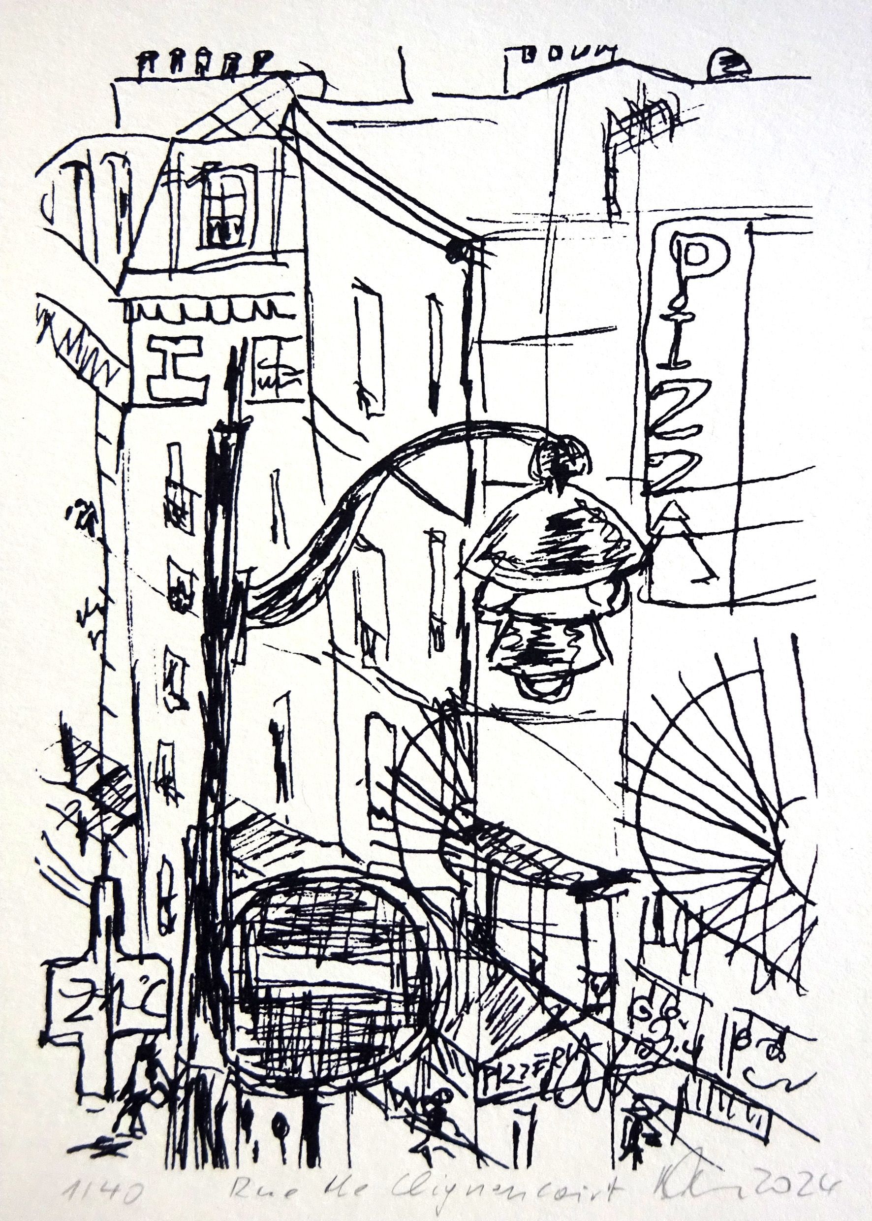 Rue des Clignancourt, Paris, silkscreen edition 40, 15x21cm, lascaux gouach on 300gr, 2024