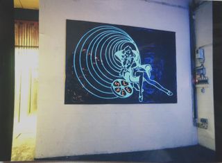 Sleep, clubartposter, acryl (fluo), latex on paper, installation view, Betty Stürmer ist Betty Party, 1998, Frankfurt a. Main clubkunst,90er