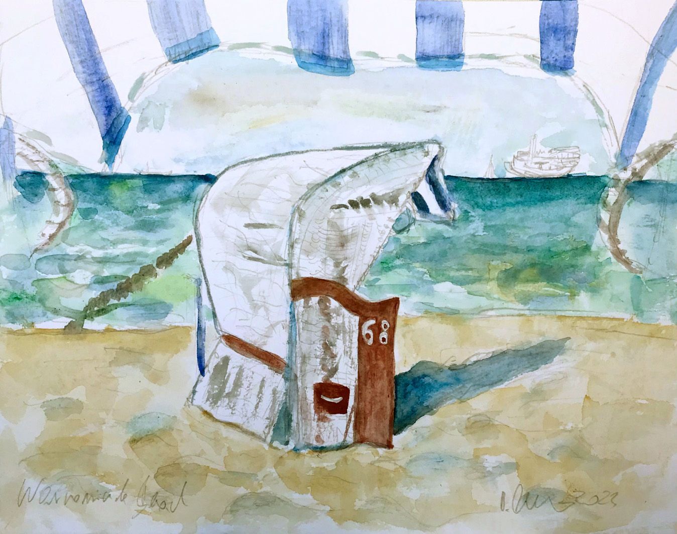 Strandkorb 68 Warnemünde 2023 Aqurell 24 x 32 cm