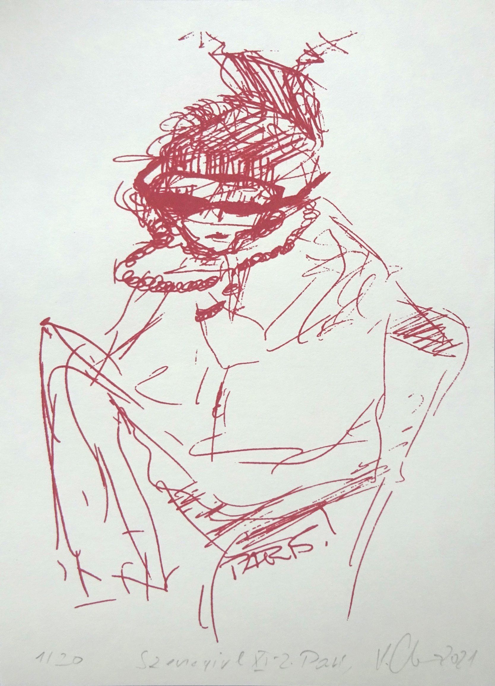 Szenegirl silkscreen - XI-2 - Paris red- edition 20-16 x 22 cm-2021, sold out