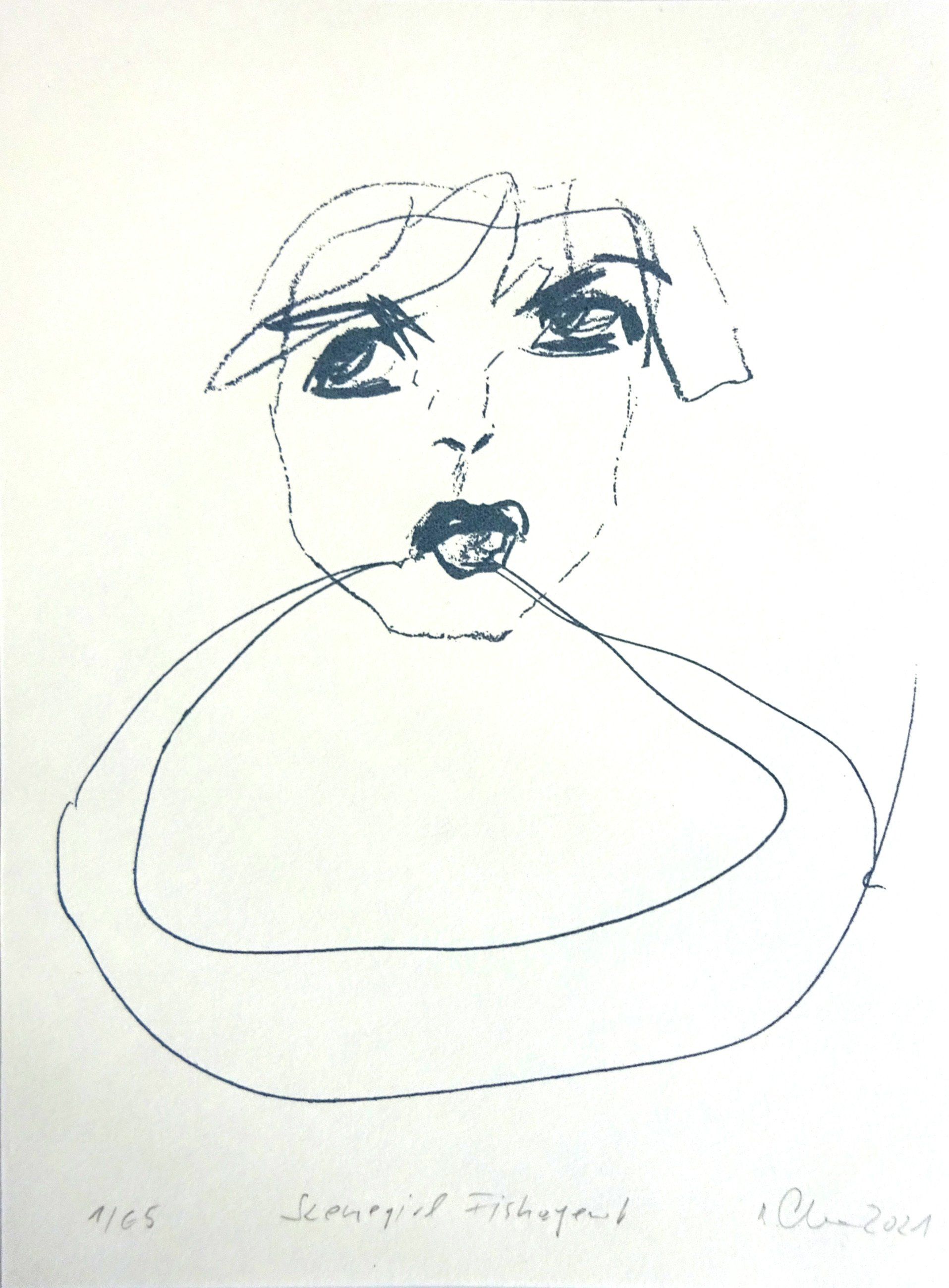 Szenegirl edition, roadmap XI-4 - fish agent/grey version, 16 x 22cm, editon 65, gouache on bookprintingpaper, light resistent, handprinted by the artist, 2021, sold out