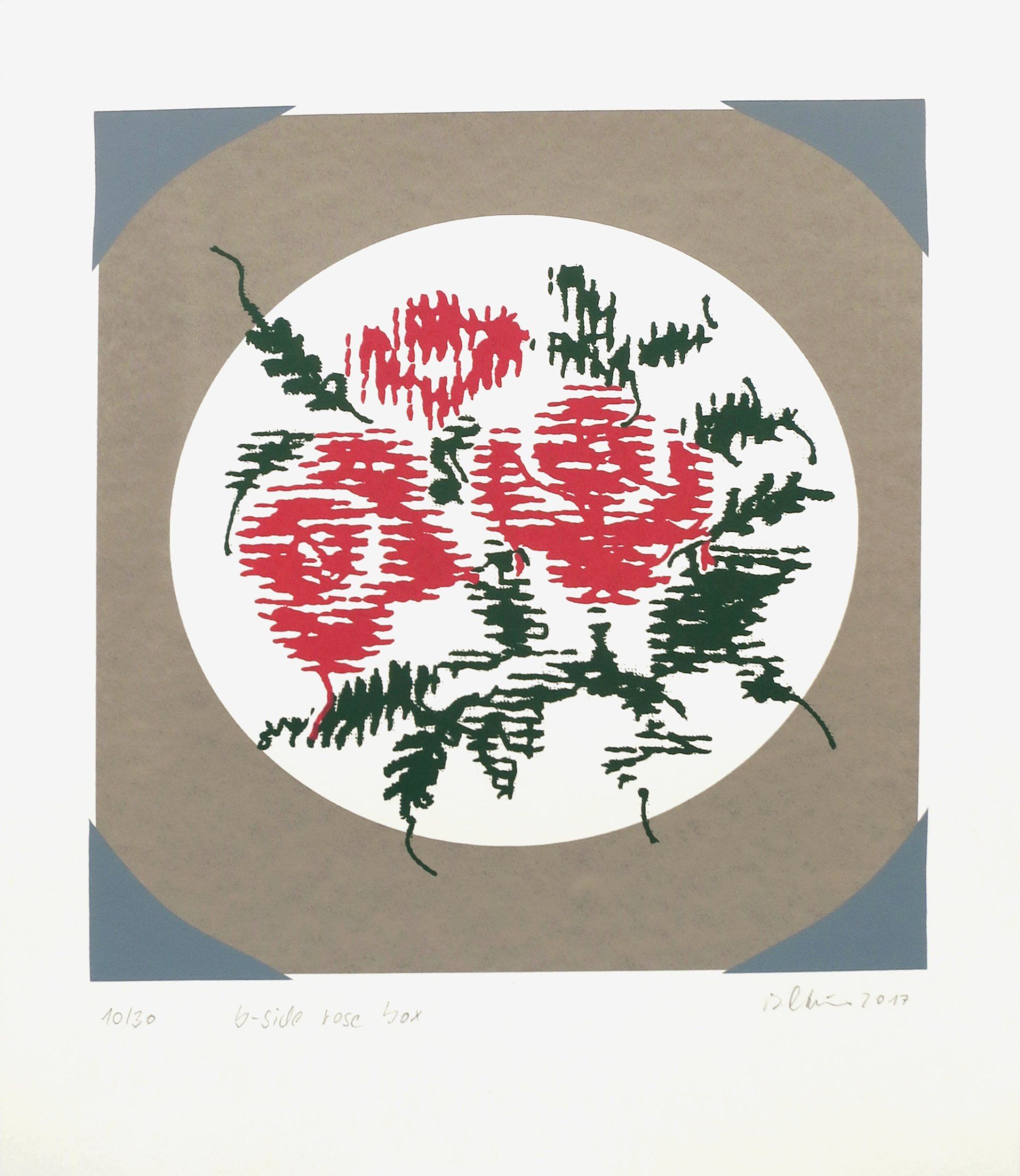 b-side rose box, 50 x 60 cm, edition 30, silkscreen, 2017, still available, print of the edition sold to public collection, Kommunale Galerie Charlottenburg-Wilmersdorf, Artothek, Berlin Betty Stürmer, silkscreen