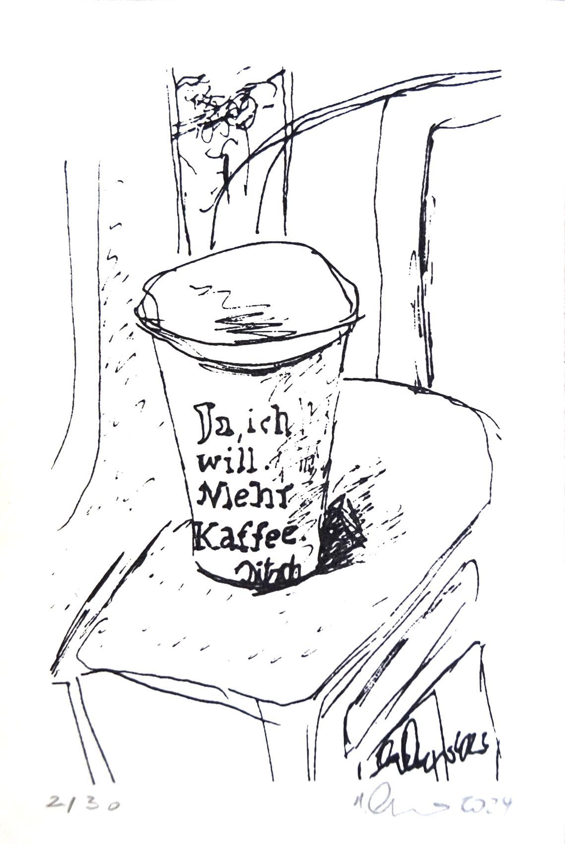 train cafe to go, silkscreen, 10 x 14 cm, edition 30, goauche on 300 gr paper, 2024