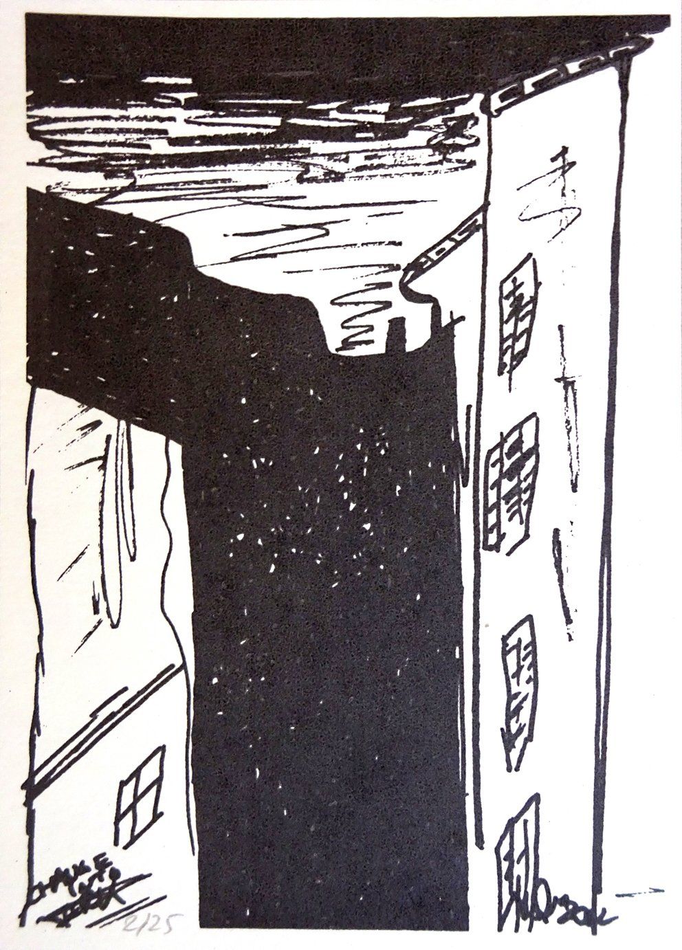 change into dark/Marseille night is coming down, New Szenegirl Edition, Silkscreen, 14 x 19,5 cm, edition 25, gouache on 300 gr paper, 2022