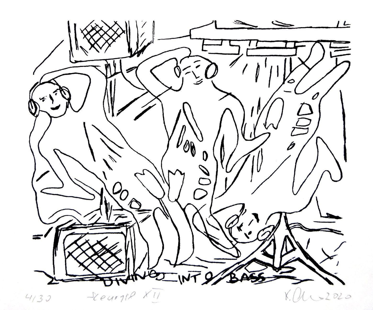 diving into bass, 2020, silkscreen  szenegirl edition, 17 x23 cm, edition 30, 2020, sold out