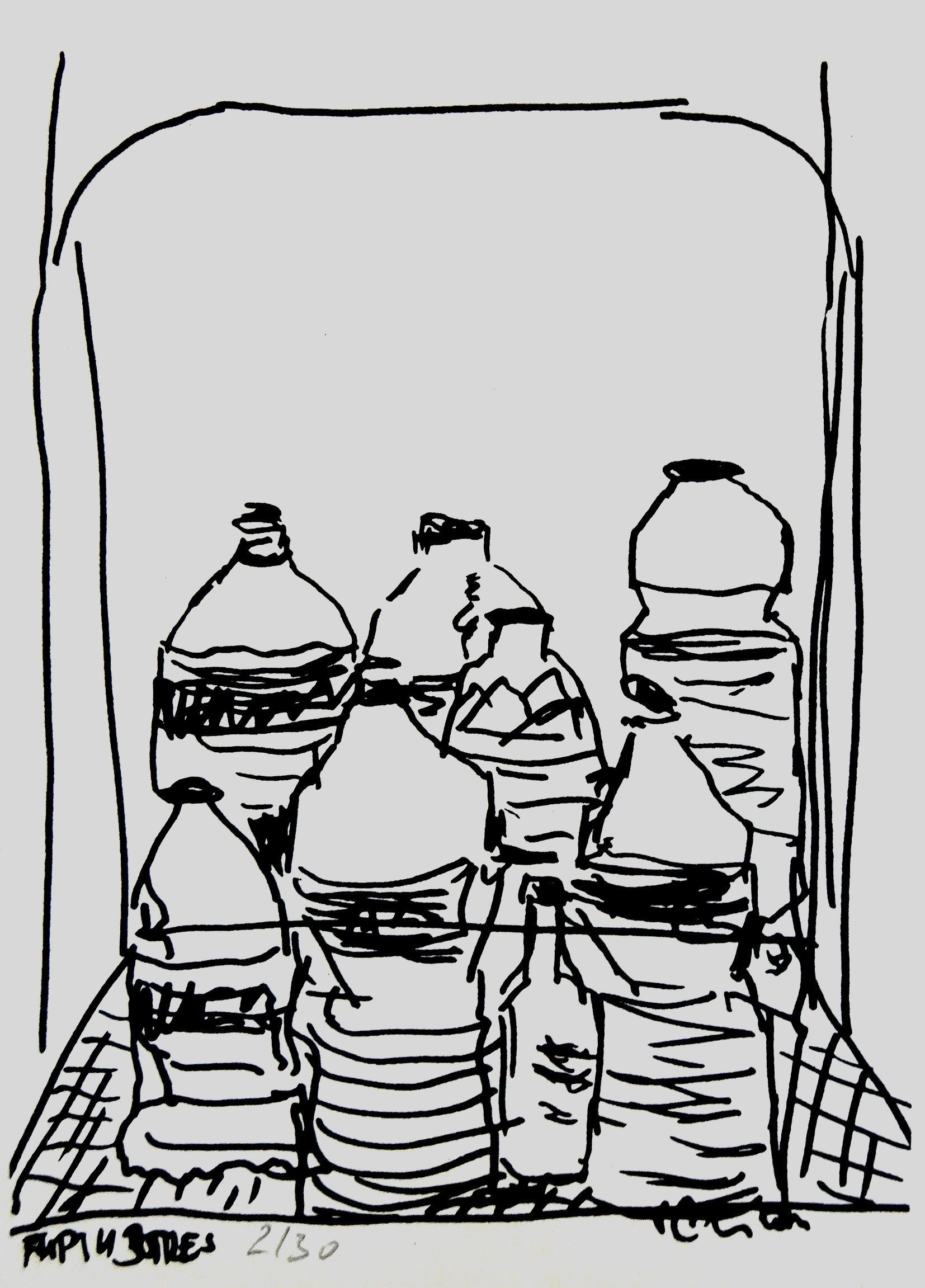 empty bottles/Marseille, New Szenegirl Edition, Silkscreen, 14 x 19,5 cm, edition 30, gouache on 300 gr paper, 2022