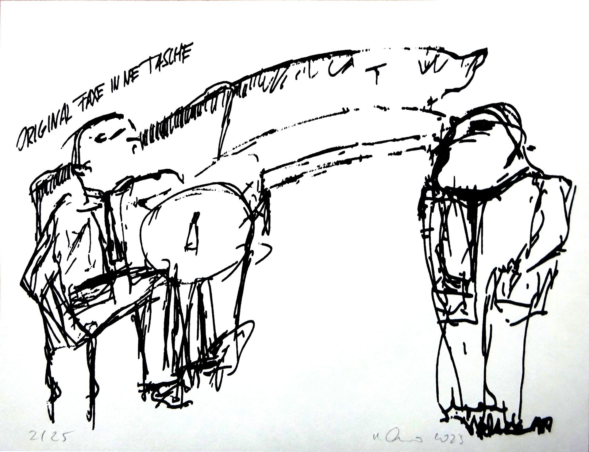 faxe in ne tasche -Szenegirl XVII-silkscreen-lascaux gouache on bookprintingpaper-edition 25-18x24cm-2023